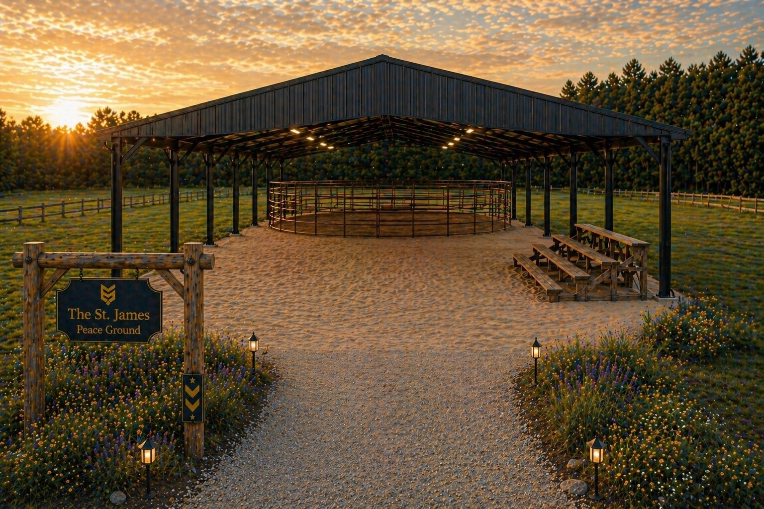 AI-generated vision rendering of The St. James Peace Ground at CharlieMike Farm