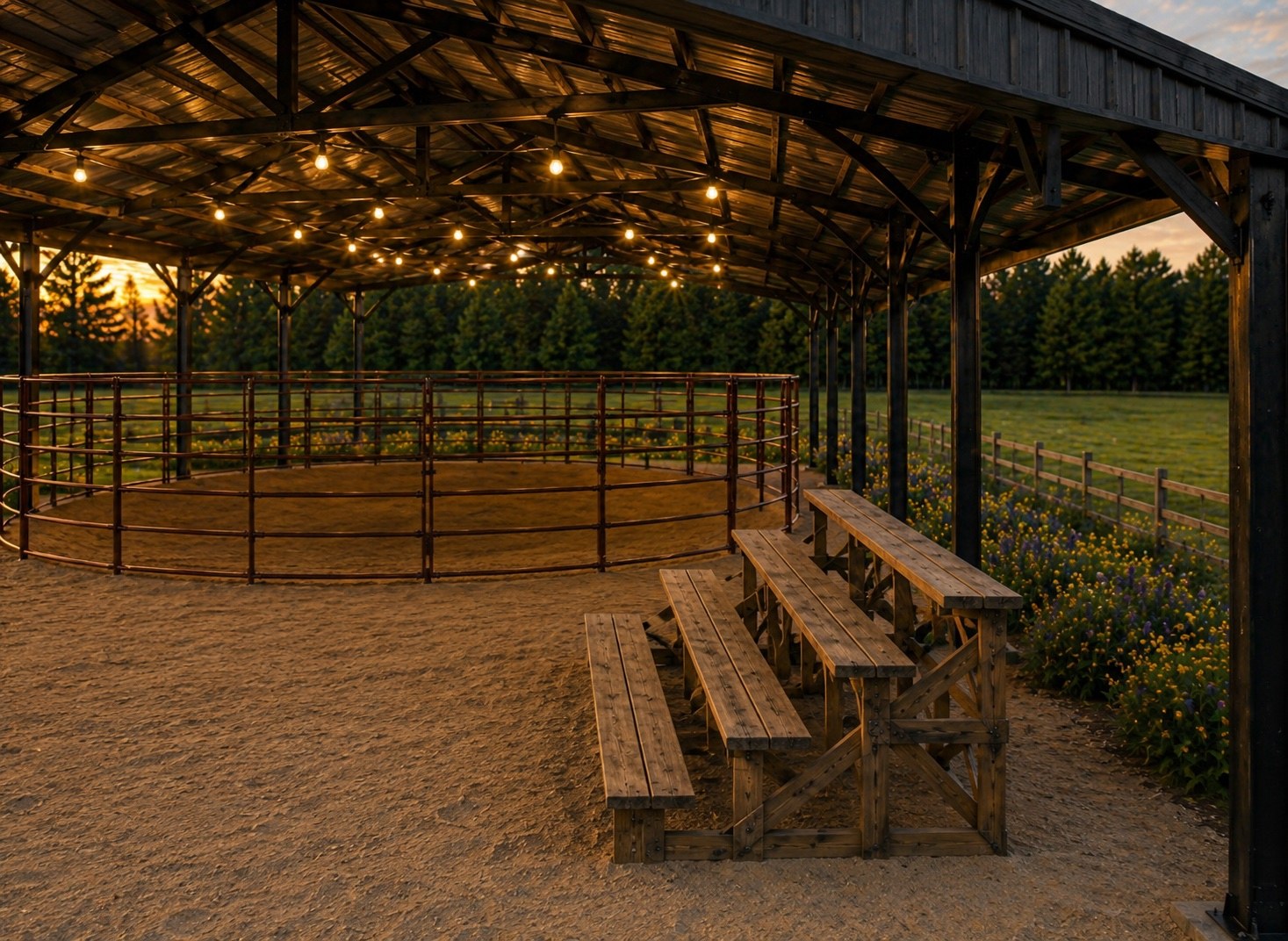 Interior seating inside the covered arena